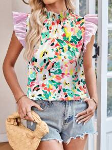 SHEIN Tall Áo cánh tay lửng họa tiết hoa nhuộm loang tương phản thanh lịch dành cho nữ, mùa xuân/hè - Nhiều màu - Xem 6
