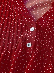 Linhara Blusa holgada con volantes, cuello en V y mangas farol con estampado de lunares para mujer de talla grande - Rojo - Ver 3