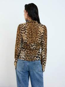 Maija 2025 年夏季新品优雅摩登婚礼宾客、早午餐、机场、波西米亚度假、音乐节、复活节、毕业典礼、日常休闲性感豹纹、系带、荷叶边下摆设计女式衬衫