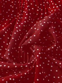 Linhara Blusa holgada con volantes, cuello en V y mangas farol con estampado de lunares para mujer de talla grande - Rojo - Ver 5