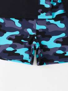 Tween Boy Summer Vacation Letter Camo Print Raglan Sleeve Top And Shorts Swimsuit Set, Random Print Kids Swimming ,Kids Beachwear - Multicolor - View 6