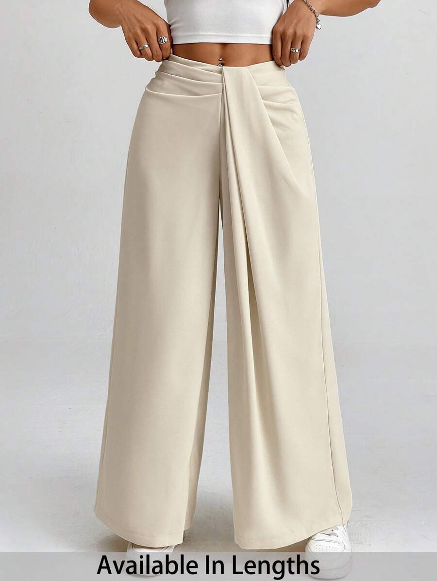 SHEIN X Scheana SHEIN PETITE CURVE 大码纯色时尚裤，适合夏季 - 杏色 - 查看 1