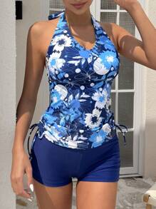 Swim Lushoire Women's Floral Print Halter Neck Tankini Swimsuit Set, Random Prints For Holiday - Multicolor - View 6