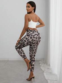 SHEIN Clasi Fashionable Leopard Print Distressed Leggings - Multicolor - View 2