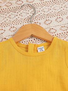 Toddler Girl Solid Sleeveless Tank Top And Flared Pants Set, Suitable For Outdoor Play, Vacation, And School - Yellow - View 4