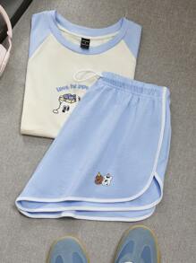 one one zero seven Blue & White Color-Block, Cartoon Print, Simple Casual Sports Shorts For Women, Summer - Blue and White - View 7