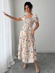 Elenzga Random Print Short Sleeve Midi Dress For Women - Multicolor - View 5