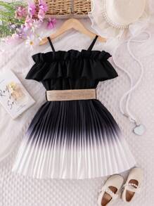 SHEIN Young Girl Ombre Off Shoulder Ruffle Hem Dress, Summer