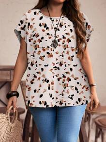 EMERY ROSE Casual Ditsy Floral Block Pattern Plus Size Shirt, Versatile For Daily Wear, Suitable For Summer - Multicolor - View 6