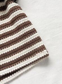 Soleia 2pcs Set: Ruched Bandeau & Low Waist Shorts In Red & White Contrast Color, Textured Crochet Knit, For Vacation,Summer Sets