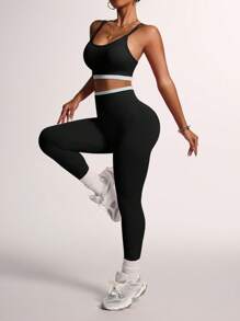 Gameset SHEIN Sport Women's Sports Suit For Daily Wear Workout Women Sets - Black and White - View 5