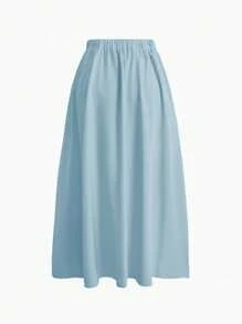 Chiquease A-Line Solid Color High Waist Skirt Maxi Women - Baby Blue - View 2