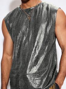 Manfinity VCAY Men's Festival Music Festival Knit Casual Snake Skin PU Leather Tank Top - Silver - View 1