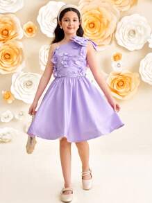 SHEIN Leap Crew Tween Girls 蝴蝶结点缀衬衫和裙子 2 件套 - 紫色 - 查看 7