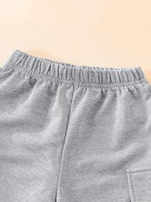 2 件年轻男孩街头服饰：嘻哈拼布短袖宽松上衣和 3D 工装短裤，适合上学、旅行、表演、休闲、夏季 - 灰色 - 查看 7