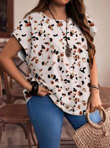 EMERY ROSE Casual Ditsy Floral Block Pattern Plus Size Shirt, Versatile For Daily Wear, Suitable For Summer - Multicolor - View 2