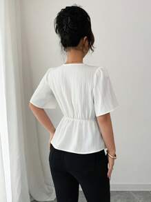 Elenzga Áo cánh tay ngắn thanh lịch viền ren cho nữ, mùa hè - trắng - Xem 2