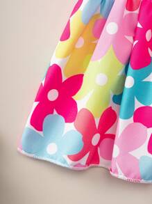 Young Girls 2pcs/Set Summer Floral Print Ruffle Hem Vest And Ruffle Trim Denim Shorts, Suitable For Beach Vacation