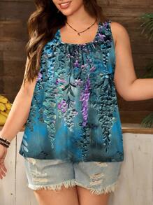 EMERY ROSE Plus Size Mother's Day Thick Strap Art Optimized Pleat Pattern Loose Fit Camisole And Tank Top, Suitable For Spring/Summer - Multicolor - View 5