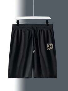 Manfinity Sport Corelite Letter Print Round Neck Tank Top And Drawstring Waist Shorts Sports Suit Comfortable Breathable Baggy For Workout Training Gym Set - Black - View 5