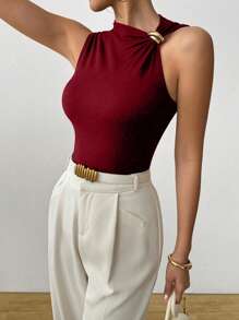 SHEIN Clasi Chaleco de unicolor con escote asimétrico y decoración metálica elegante