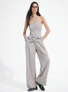 2 件套：女士米色条纹优雅设计吊带背心搭配长裤 - 彩色 - 查看 5