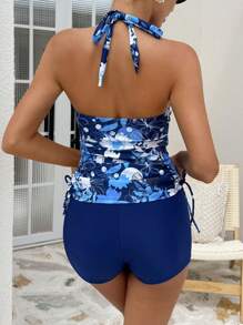Swim Lushoire Women's Floral Print Halter Neck Tankini Swimsuit Set, Random Prints For Holiday - Multicolor - View 2