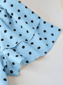 SHEIN LUNE Plus Size Women Polka Dot Ruched Sleeves Casual Daily Blouse - Blue - View 5