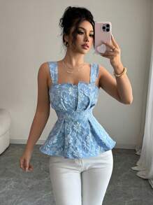 Elenzga Women's Summer Jacquard Fabric Textured Figure Flattering Cropped Tank Top