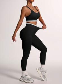 Gameset SHEIN Sport Women's Sports Suit For Daily Wear Workout Women Sets - Black and White - View 6