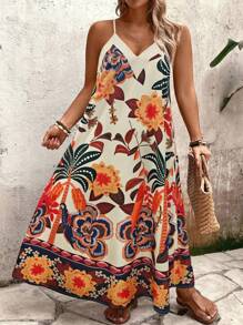 SHEIN Holidaya Robe ample sans manches à imprimé floral, tailles plus, pour un usage casual, domicile-travail ou vacances en été
