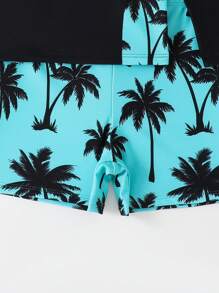 Tween Boy 热带植物和字母印花插肩长袖上衣和泳裤套装，随机印花 - 彩色 - 查看 5
