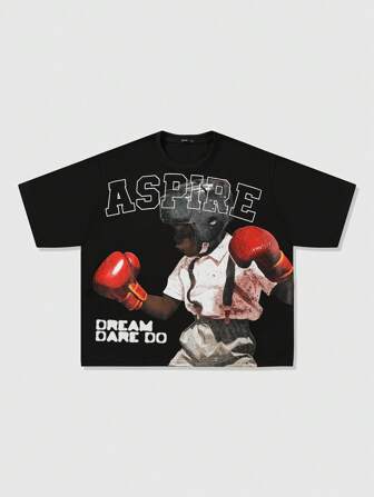 Street Life Camiseta suelta con gráfico de guantes de boxeo para hombres