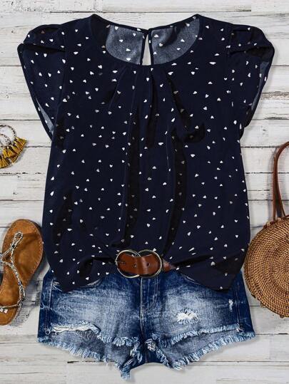 EMERY ROSE 女式加大码心形装饰不对称下摆圆领休闲衬衫