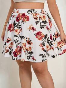 SHEIN Tall CURVE Plus Size Women Summer Boho Floral Printed Skort With Pockets For Vacation - Multicolor - View 6