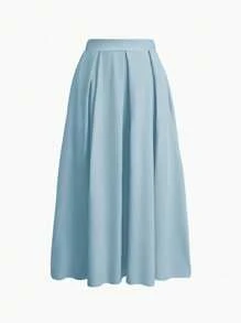 Chiquease A-Line Solid Color High Waist Skirt Maxi Women - Baby Blue - View 3
