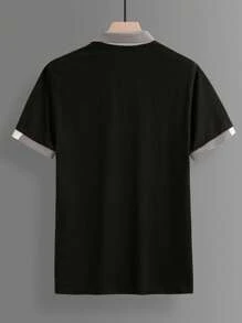 Manfinity Homme Men's Casual Embroidered Rib Collar Short Sleeve Polo Shirt, Boyfriend Gifts, For Golf