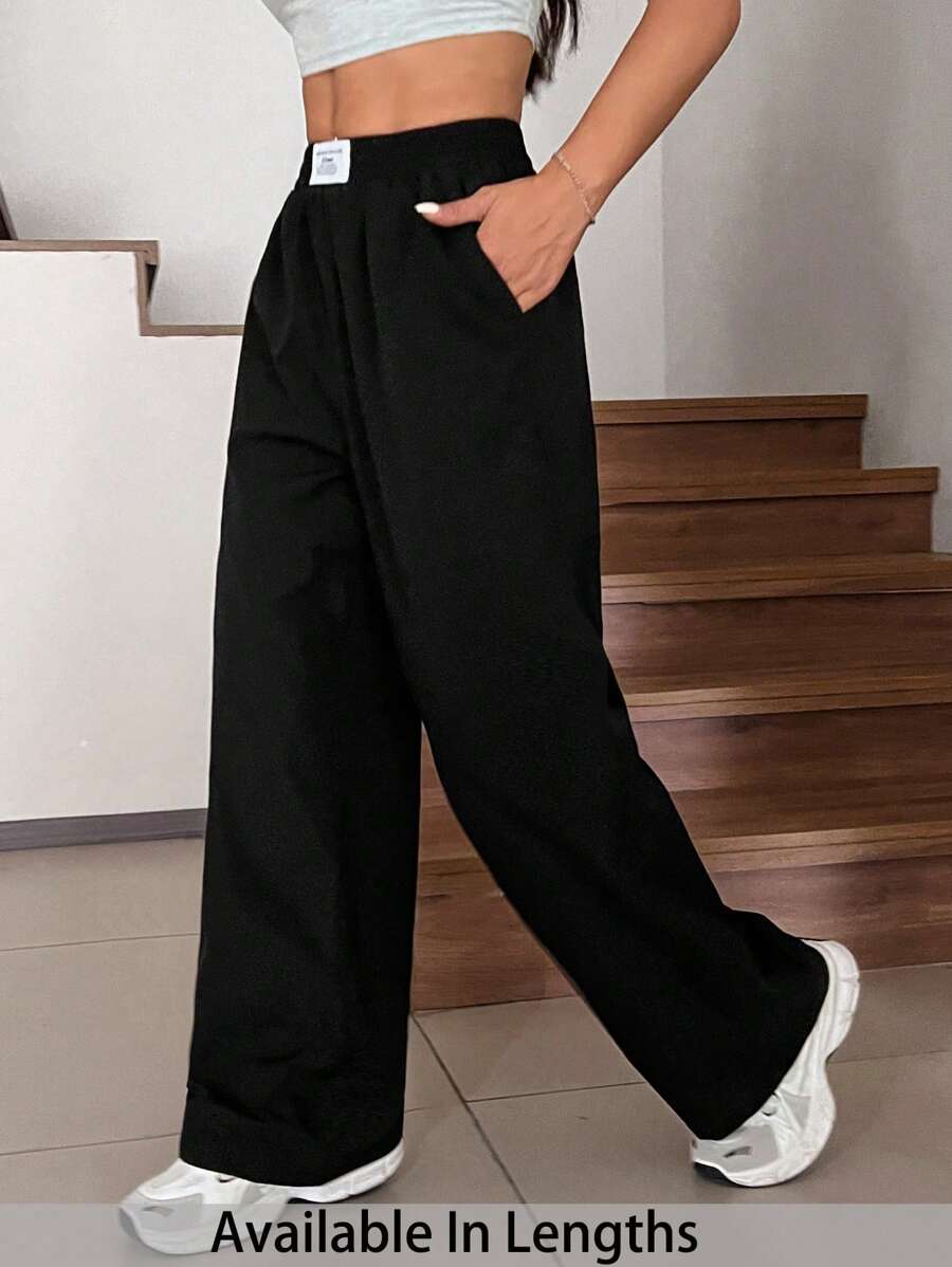 SHEIN Tall CURVE سروال بيتال متساوي الطول أسود فضفاض وغير رسمي للنساء ذوات المقاسات الكبيرة، للربيع/الصيف - الأسود - مشاهدة 1