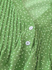 Linhara Plus Size Women's Polka Dot V-Neck Ruffle Sleeve Blouse - Green - View 3