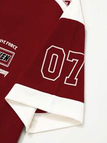 Claim Dot 男士字母印花撞色圆领休闲短袖T恤，夏季 - 酒紅色 - 查看 3