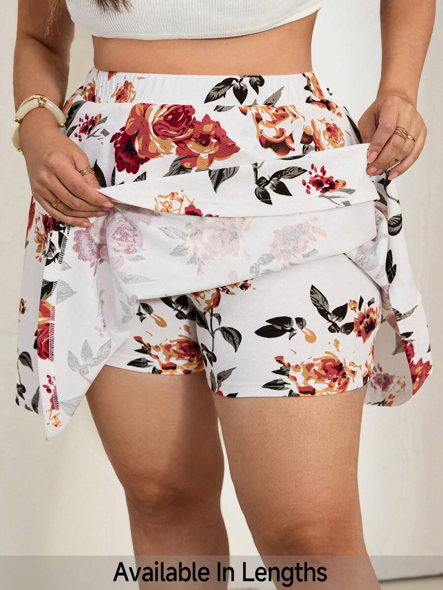SHEIN Tall CURVE Plus Size Women Summer Boho Floral Printed Skort With Pockets For Vacation - Multicolor - View 1