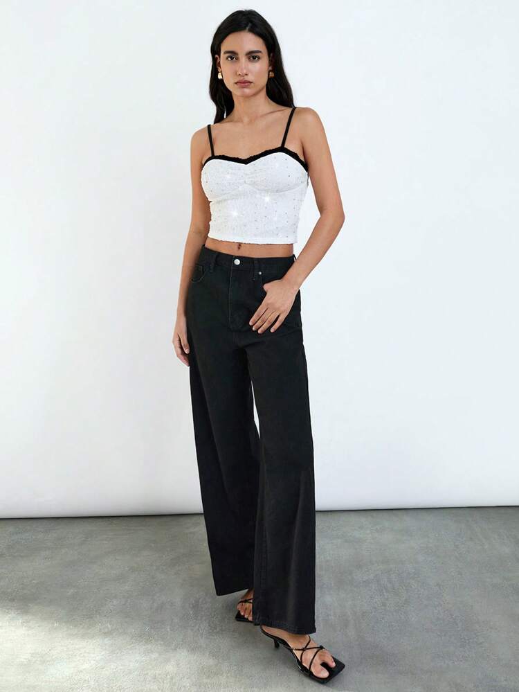 SHEIN Maija Women's Contrast Binding Rhinestone Detail Elegant Camisole