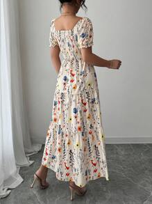 Elenzga Random Print Short Sleeve Midi Dress For Women - Multicolor - View 2