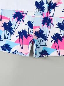 Tween Boy Coconut Tree Printed Long Sleeve Shorts Swimsuit Set
