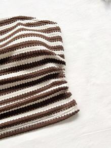 Soleia 2pcs Set: Ruched Bandeau & Low Waist Shorts In Red & White Contrast Color, Textured Crochet Knit, For Vacation,Summer Sets