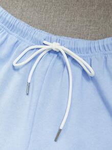 one one zero seven Blue & White Color-Block, Cartoon Print, Simple Casual Sports Shorts For Women, Summer - Blue and White - View 5