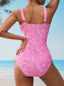 Swim Mod 女士花卉印花褶皱连体泳衣，适合度假