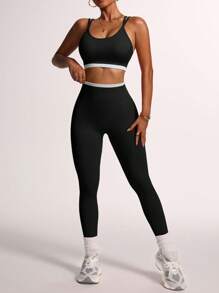 Gameset SHEIN Sport Women's Sports Suit For Daily Wear Workout Women Sets - Black and White - View 4