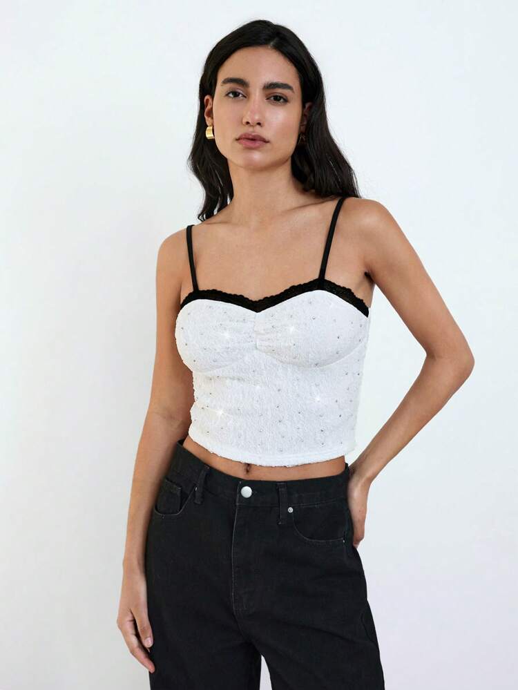 SHEIN Maija Women's Contrast Binding Rhinestone Detail Elegant Camisole