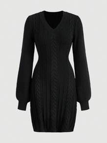 SHEIN MOD Women's Apricot Twist Sweater Dress, Women's Winter Dress, Women's Halloween Dress, Homecoming Dress, Women's Brunch Dress, Women's Elegant Dress,Thanksgiving Dress,Party Women Dresses - Black - View 1